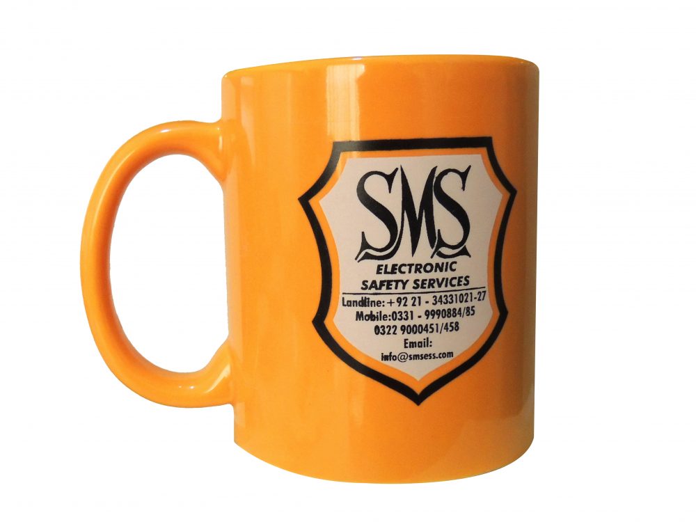 SMS Electronic Safety Services branded mug